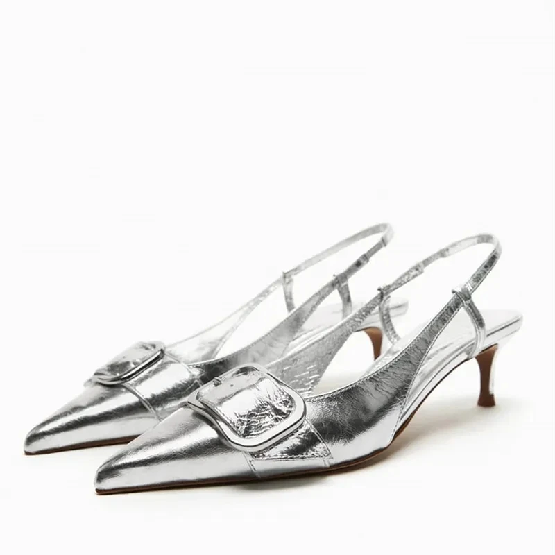

Туфли-лодочки женские на шпильке, с острым носком, серебристые