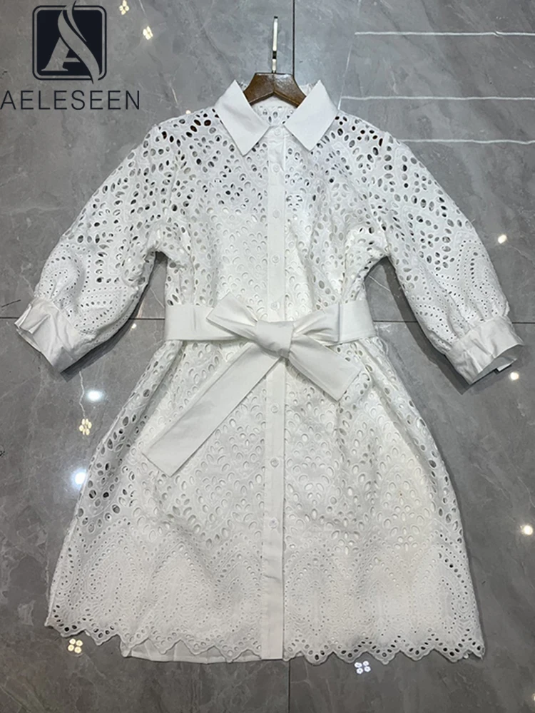 

AELESEEN 2022, подиумное модное летнее платье, женское однотонное белое Открытое платье с поясом, высокое качество, женские вечерние платья до кол...