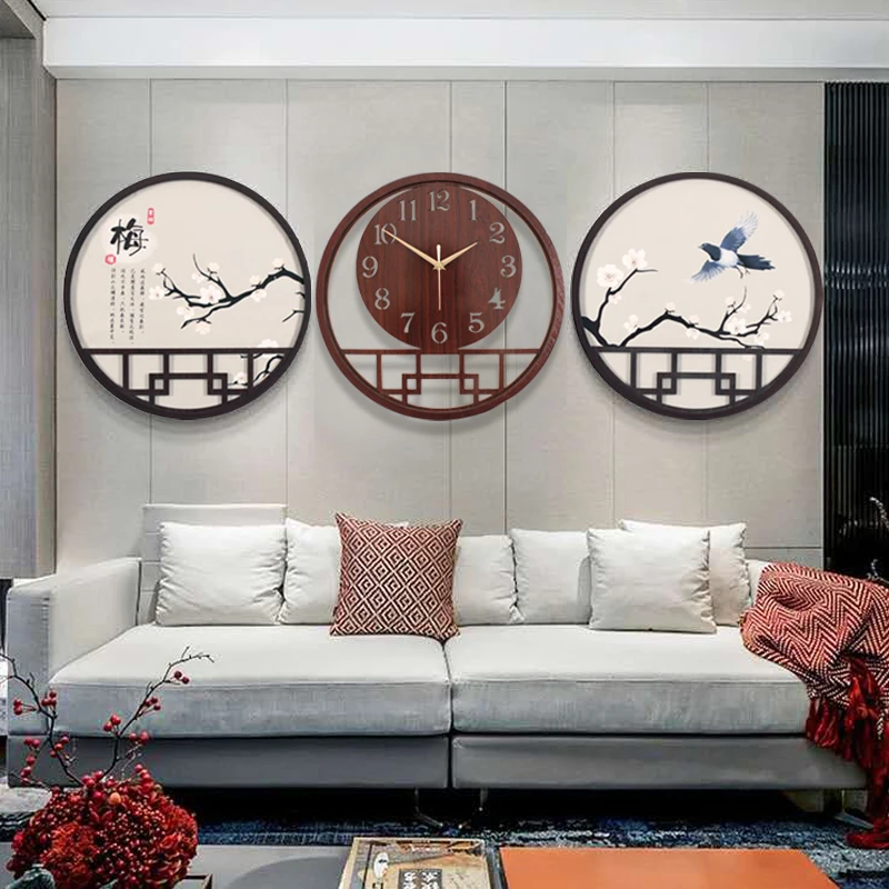 

Деревянные китайские настенные часы с круглым механизмом, антикварные элегантные настенные часы, цифровые роскошные часы, аксессуары для д...