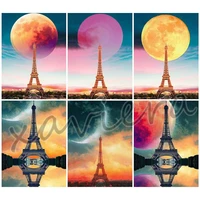 eiffel tower moon diamond painting 5d diy full square drill mosaic embroidery landscape picture of rhinestones cross stitch kits
