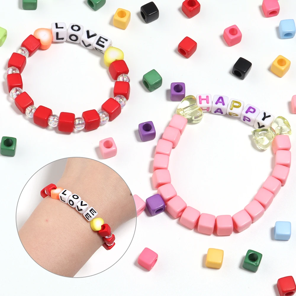 100 шт./лот акриловые квадратные бусины с большими отверстиями красочные