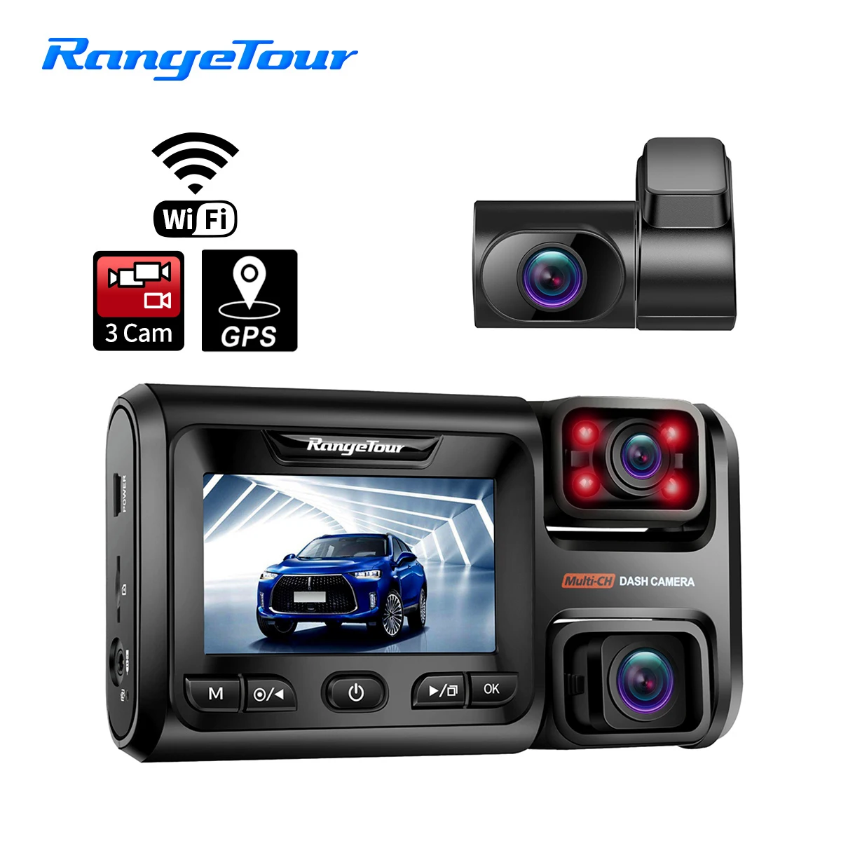 

Car DVR 3 Channels 2K+1080P+1080P 6m Rear Camera GPS WiFi Dash Camera 4 IR Reverse Image Taxi Driving Parking Video Recorder