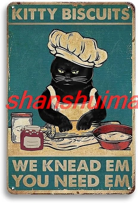 Винтажная металлическая вывеска Cat Kitty Kitchen