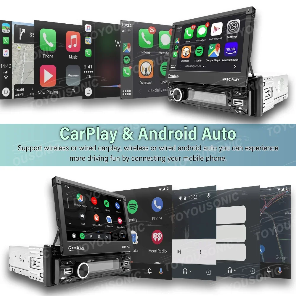 Фото TOYOUSONIC 7-дюймовый выдвижной экран автомобильный радиоприемник Carplay аудио авто универсальный мультимедийный видеоплеер стерео GPS 1din MP5 головное устройство №3