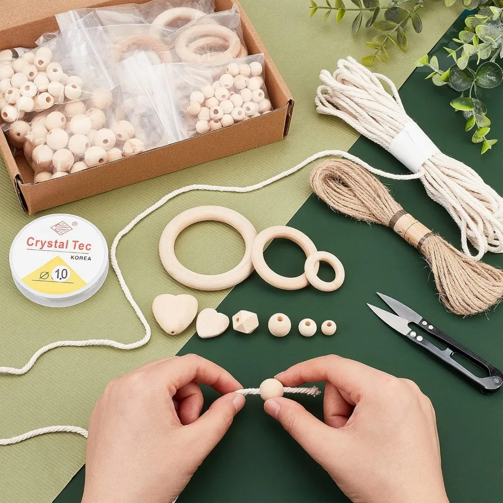 156 Шт. Набор Деревянных Бусин Для Маграммы Необработанные Деревянные Кольца И