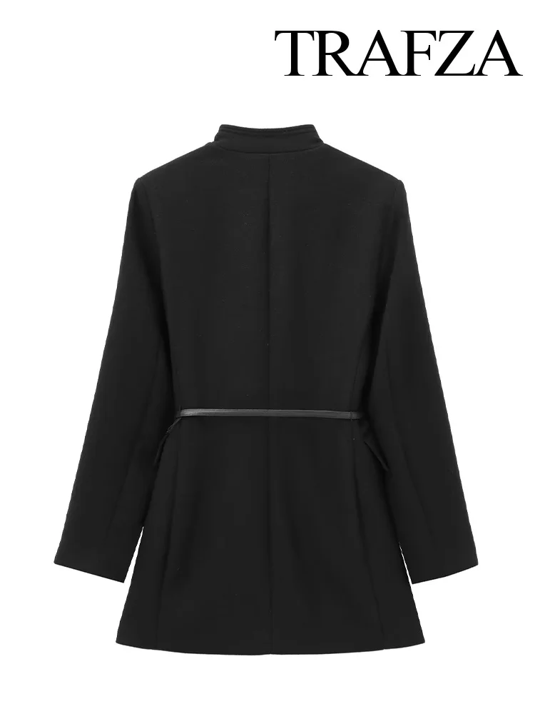 TRAFZA женские модные однотонные длинные рукава с поясом и карманами украшают