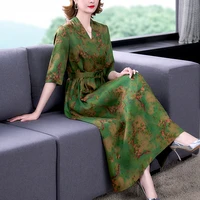 women korean vintage casual maxi dress 2022 floral mulberry silk satin elegant bodycon dress summer new short sleeve sexy dress