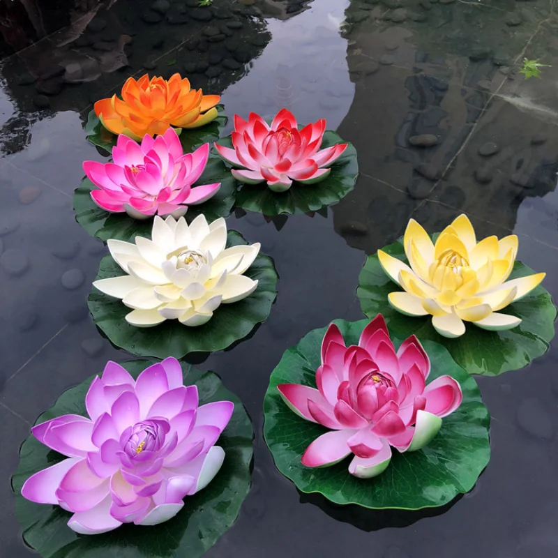 

10/17/28/40/60cm Lotus Artificial Flower Floating Fake Lotus Plant Lifelike Water Lily Micro Landscape for Pond Garden Decor