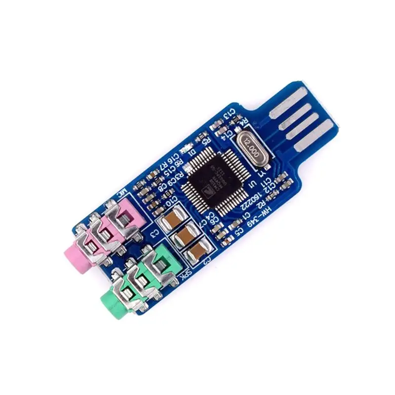 Фото Модуль аудиоинтерфейса USB CM108, 2 шт., внешняя звуковая карта без драйверов, 24-битный ADC/DAC, 3,5-мм стереоразъем I2S №4