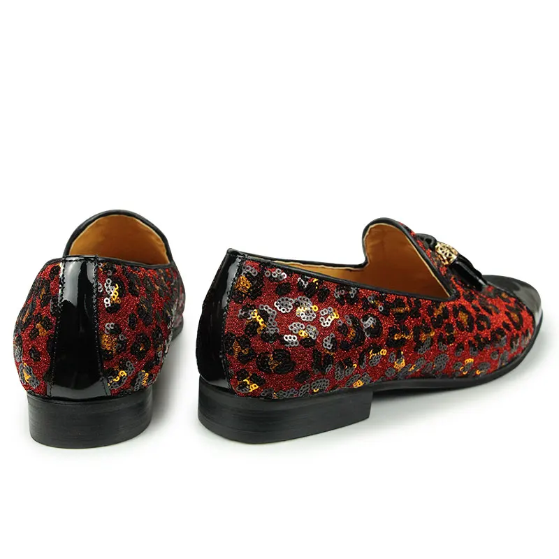 Leather Sequins Modern Designer Style Daily Party Footwear Fashion Slip-on Handmade Red Customized 6