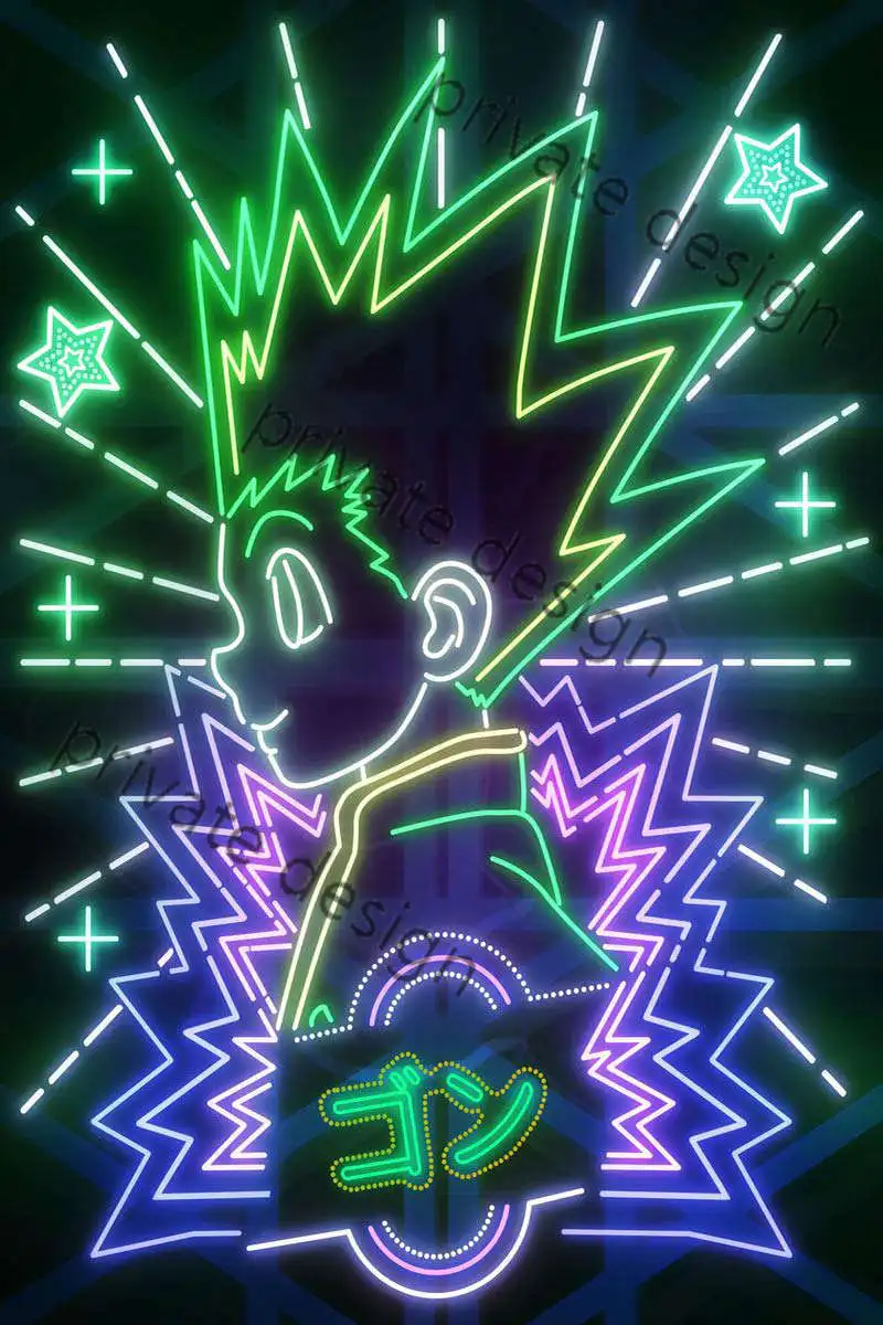 

Неоновый постер Gon, светящаяся металлическая вывеска, жестяная вывеска, декор комнаты, ретро, винтажный неоновый знак для творчества, мужска...