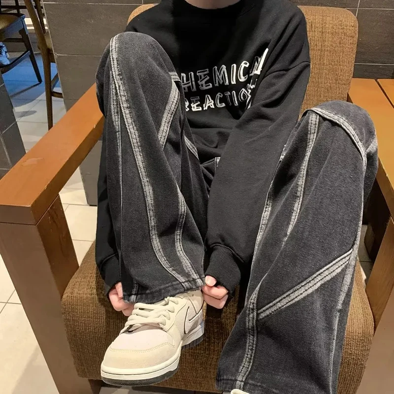 American Oversize Tie-Dye Pants Men High Street Trendy Brand Retro Baggy Jeans Men High End Mopping Daddy Pantalones Hombre