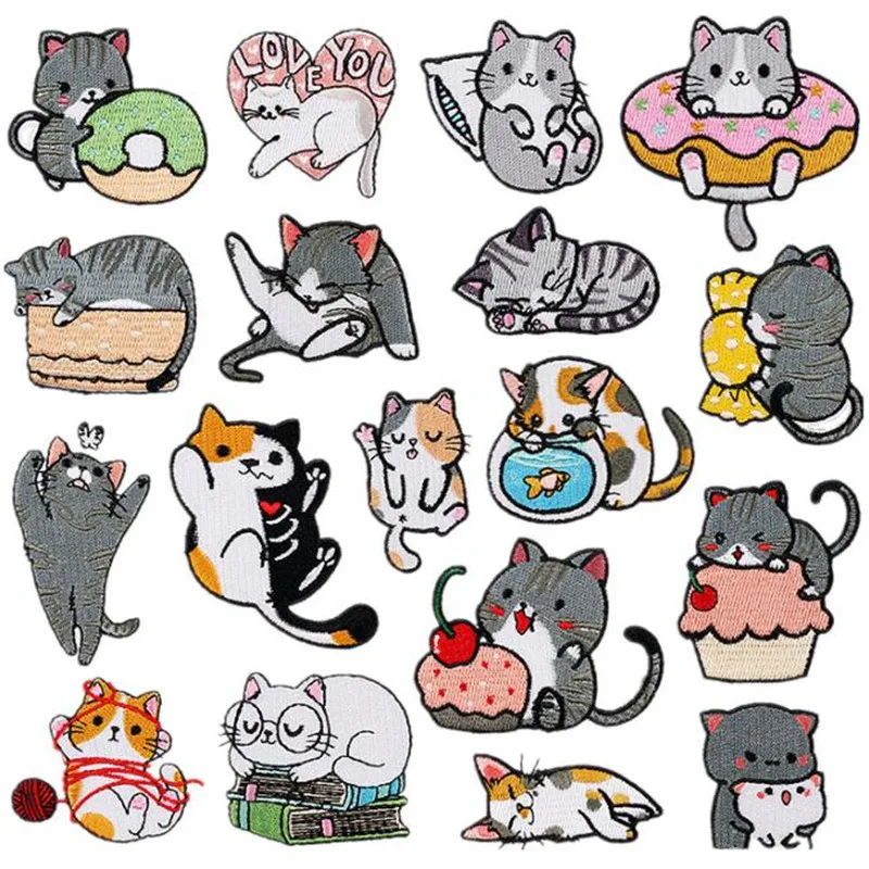 

Clothing Women Men Diy Embroidery Fashion Patch Cat series deal with it Iron on patches for clothes Diy Fabric Free Shipping