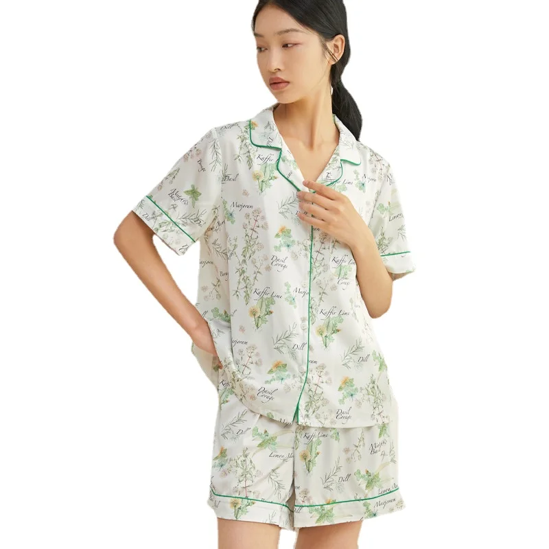 Pajamas for Women's Summer New Style Cool Feeling Short-sleeved Shorts Suit Home Service Can Be Worn Outside and Soft Loungewear