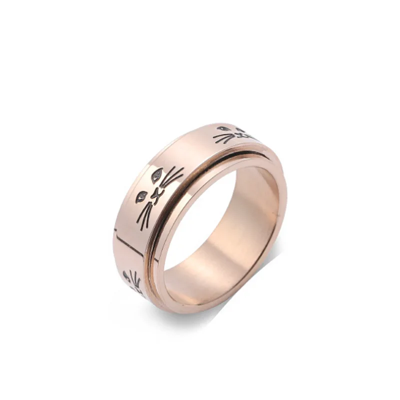 

Men Rings Animal Cat Pattern Rotatable Creativity Punk Hip Hop Finger Accessories Couple Rings Jewelry