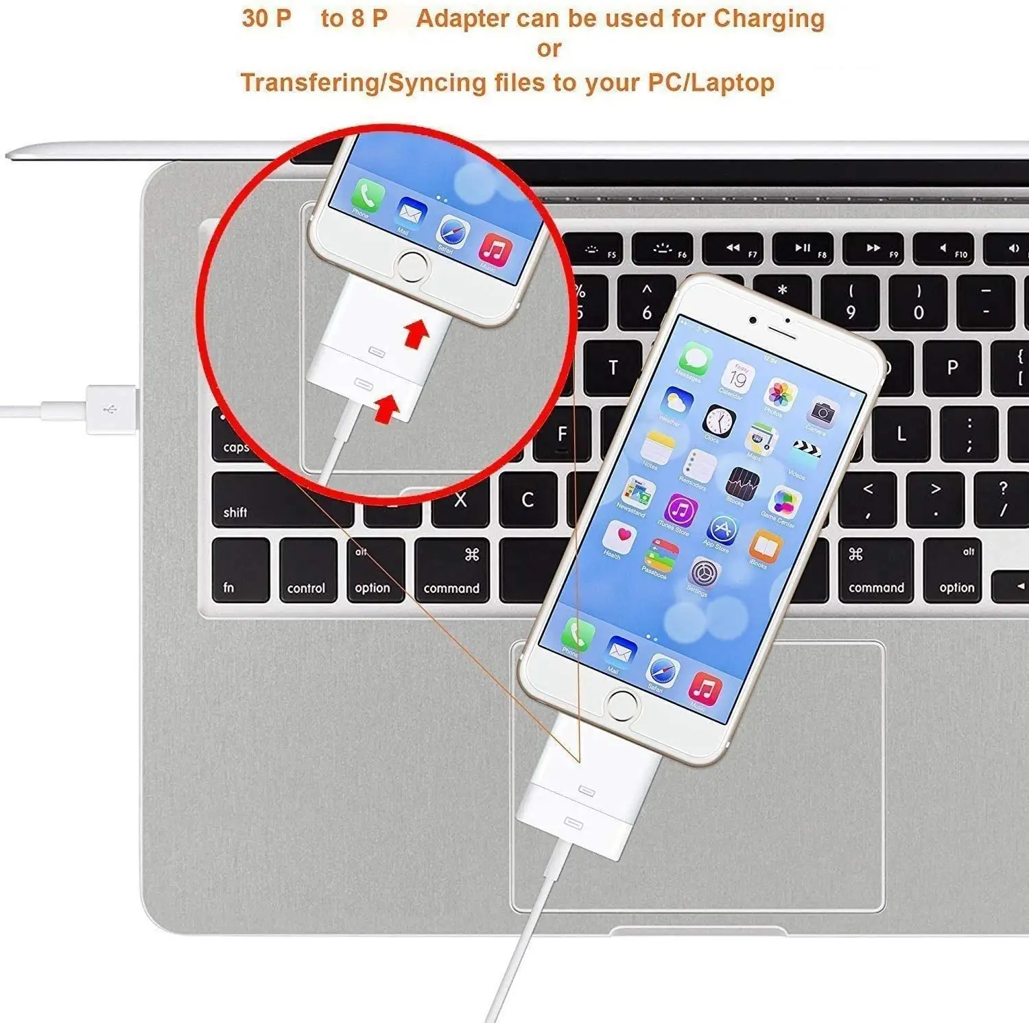 Адаптер Lightning/30-Pin с поддержкой зарядки и передачи данных совместим iPhone iPad iPod 11 XS X 8