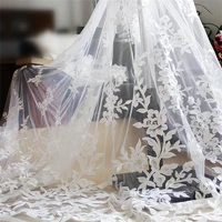 off white embroidered flower tulle mesh fabric flower applique wedding dress fabric l288