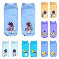 fashion kawaii astronaut cotton socks for women low ankle boat socks 3d print socks funny cotton ankle socks size 35 41