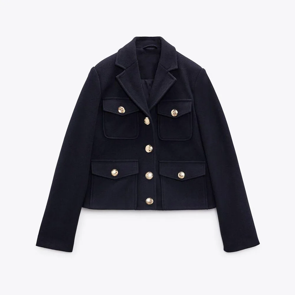 

Women 2023 spring New Fashion Golden paikou short Jacket Coat Vintage Long Sleeve Female Outerwear Chic Overshirt