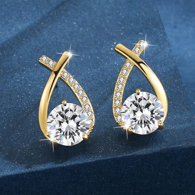 

Women Girls Korean Style Zircon Bowknot Earrings Fashion Cross Stud Earrings Elegant Crystal Jewelry Party Wedding Earrings