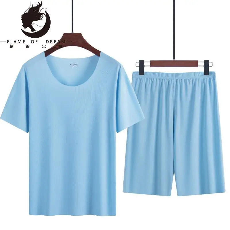 Flame Of Dream Summer Thin Men's Pajamas Suit Ice Home Clothes Traceless Short Sleeve Shorts Casual Summer Clothes 221416