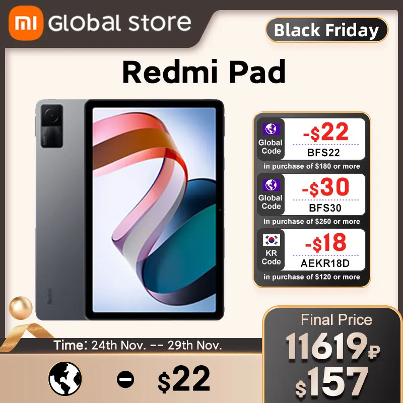 

Global Version Xiaomi Redmi Pad 64GB / 128GB Mi Tablet MediaTek Helio G99 90Hz 10.61" 2K Display 8000mAh Battery 8MP Main Camera