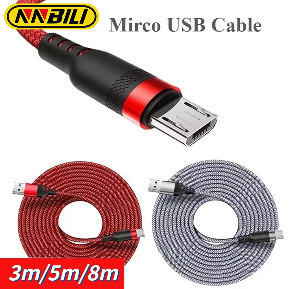 Фото NNBILI удлинитель Micro Usb кабель для быстрой зарядки зарядное устройство 3 м/5 м/8 м кабель Micro Usb для Xiaomi Samsung Huawei шнур для передачи данных мобильного телефона №1