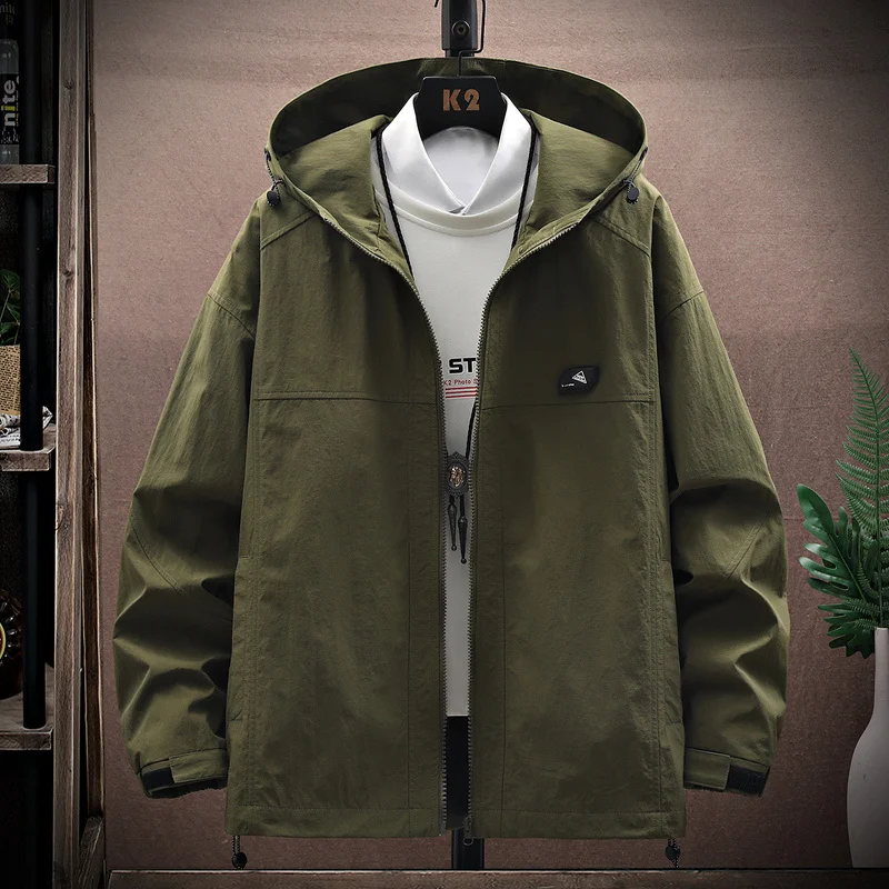 

Men's New Spring Autumn Pocket Zipper Hooded Jackets Fashion Vintage Brand Street Style Couple Version Polychromatic Windbreaker