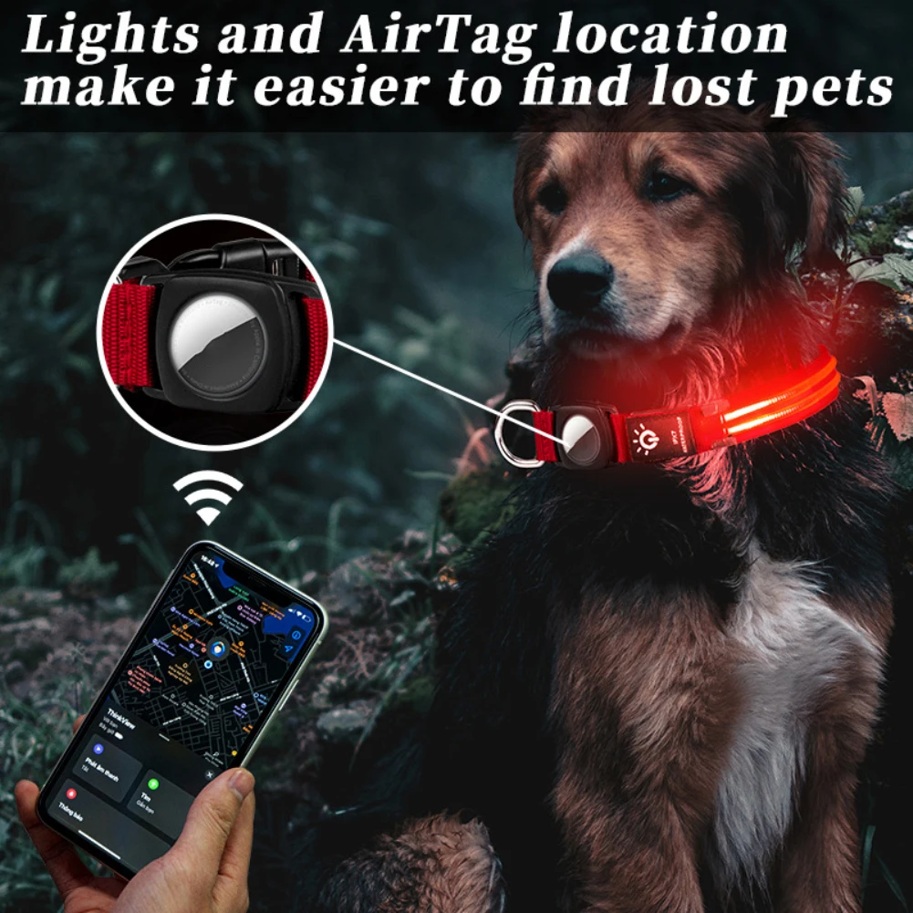 

Собачий ошейник для Apple airтеги, чехол с подсветкой, водонепроницаемый Яркий светящийся светодиодный ошейник с трекером, чехол-локатор для Airtag, для домашних животных, для ночного использования на улице