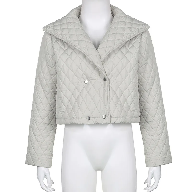 2022 Winter Women's New Casual Two-piece Suit, Fashionable Large Lapel Cotton Jacket Shorts Solid Color Suit