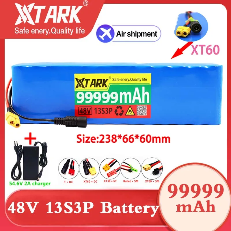 

48V 100Ah 1000W 13s3p 48V 18650 Li-Ion Battery Pack for 54.6V Electric Scooter with BMS 54.6V Charger and Backup Battery