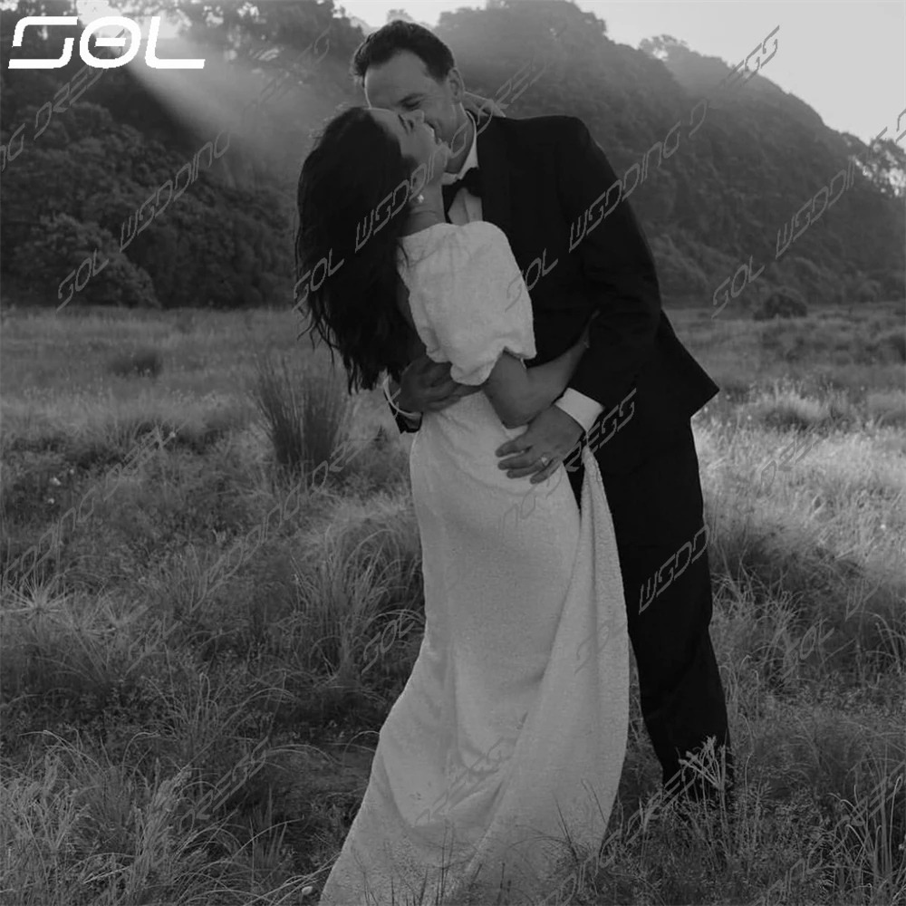 Женское свадебное платье с глубоким V-образным вырезом и рукавами-фонариками