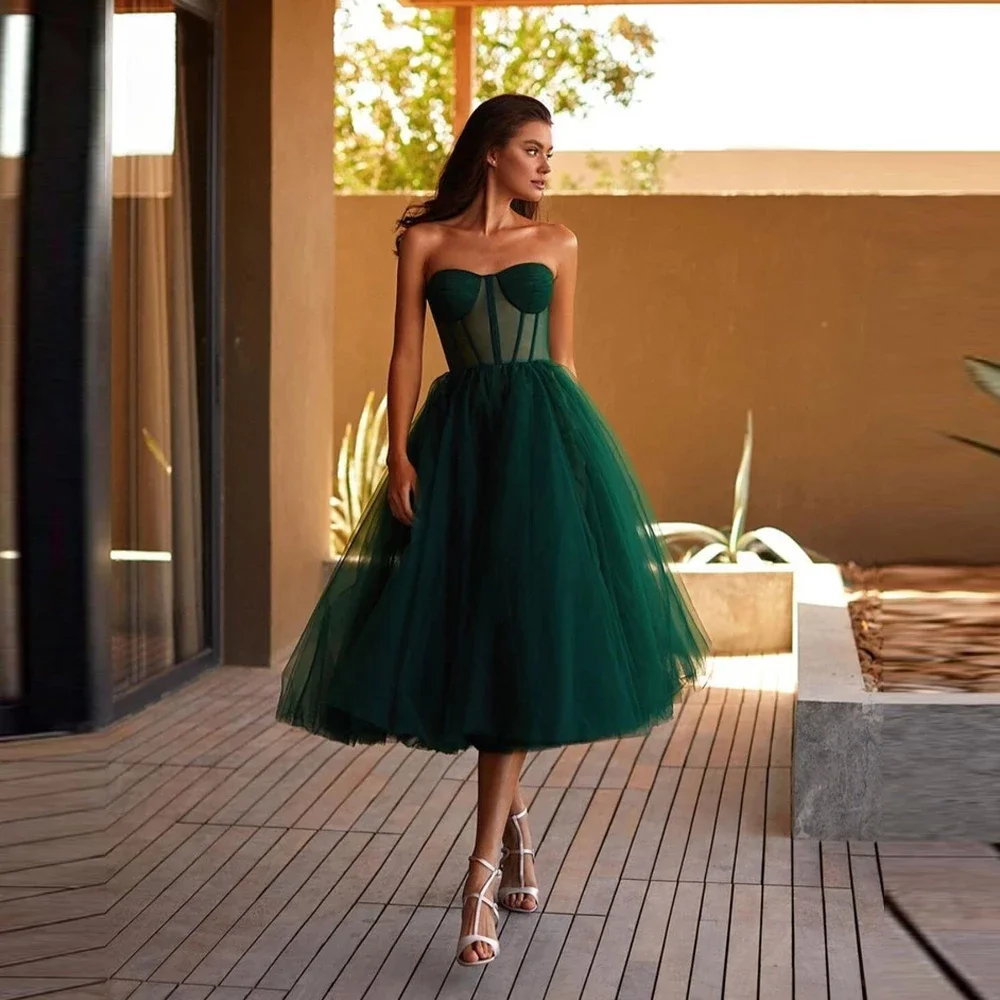 

Tulle Prom Dresses A Line Short Women Party Evening Gowns Photo Shoot Photography Tea Length Robes Special Occasion