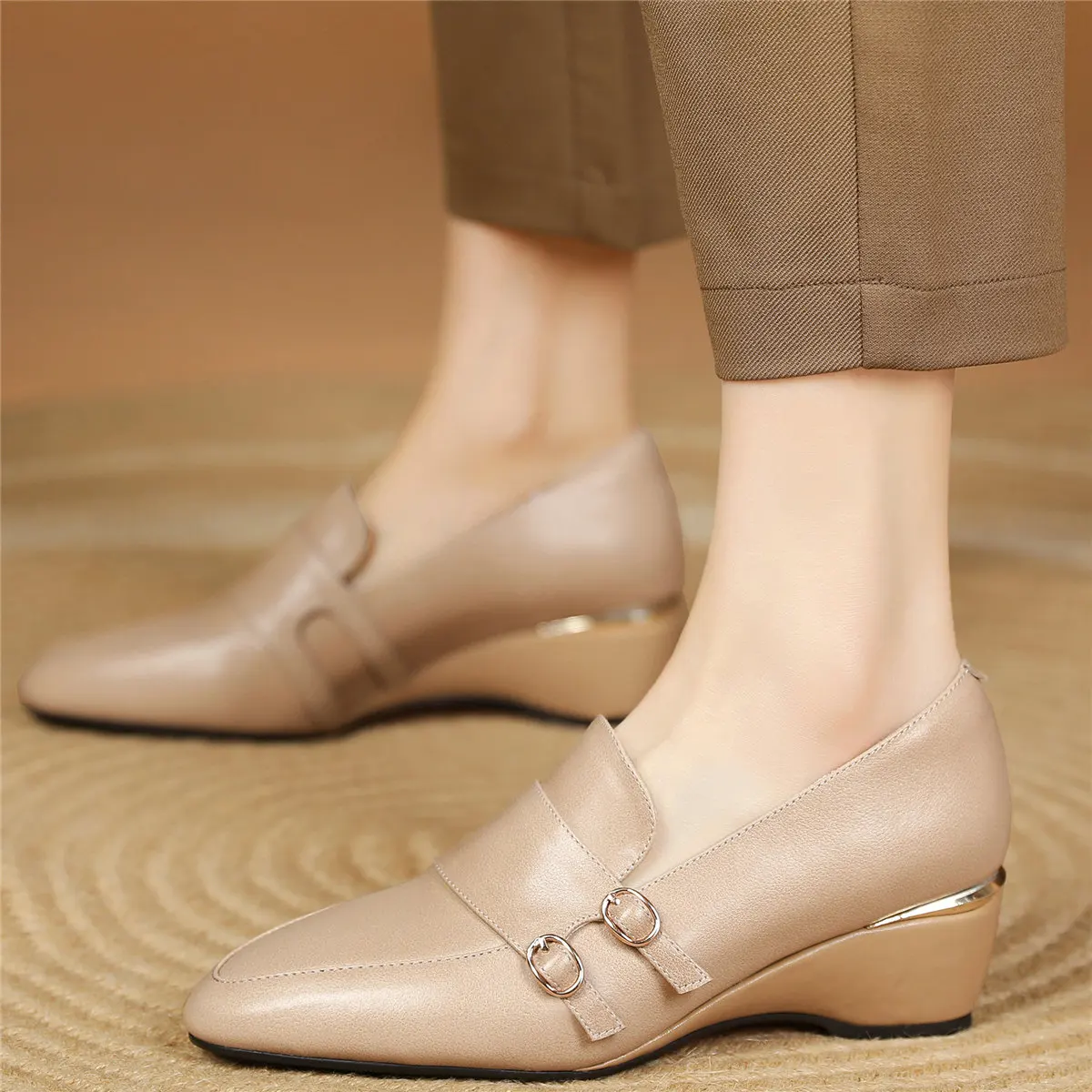 Low Top Platform Oxfords Shoes Women Genuine Leather Wedges Med Heels Party Pumps Female Round Toe Fashion Sneakers Casual Shoes
