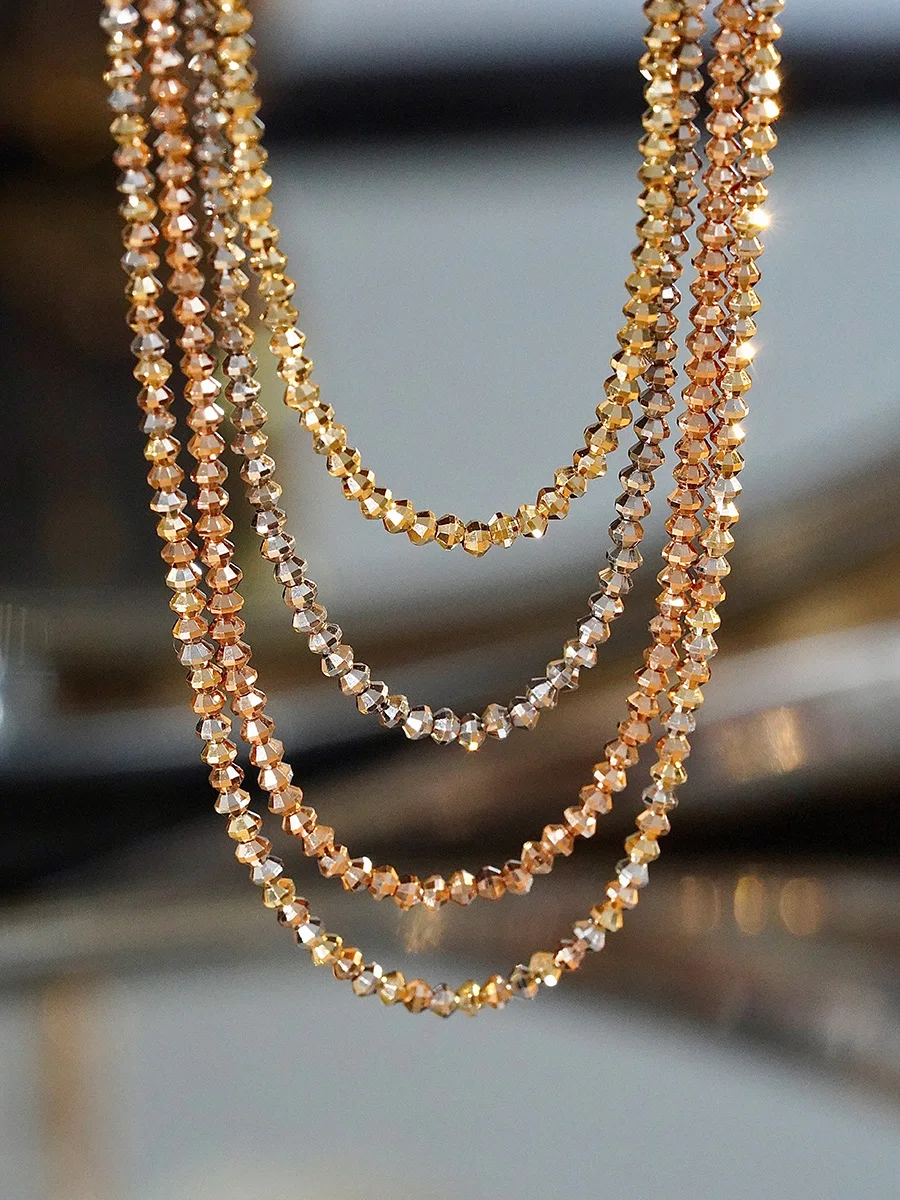 

Женское Ожерелье из чистого золота 18 карат, модная желтая розовая Золотая Женская итальянская цепочка с бисером, ювелирные изделия с регули...