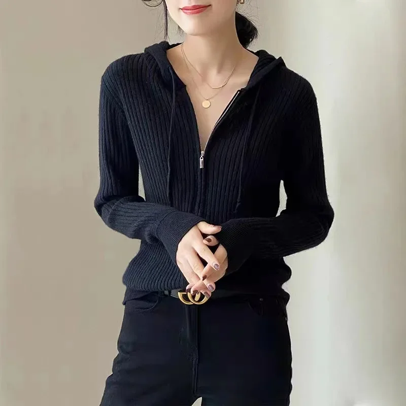 Новинка 2024 женская толстовка с капюшоном кардиган свободная вязаная верхняя