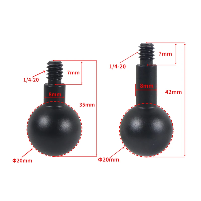 

20mm Ball Head Mount Adapter 1/4 Male Thread to Ballhead Arm Clamp Joint Connecting Rod Adapter Action Camera Phone Holder