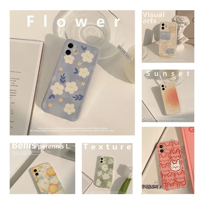 

Ins style painted ancient flowers Apple iPhone13Pro mobile phone case 12 11 Max Mini X xs 7 8 P Xr all-inclusive soft cover