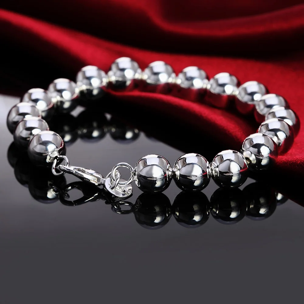 

925 Sterling Silver 10mm Ball Men Fashion Charms Bracelet Bangle For Women String Beads Bracelets Jewelry Christmas