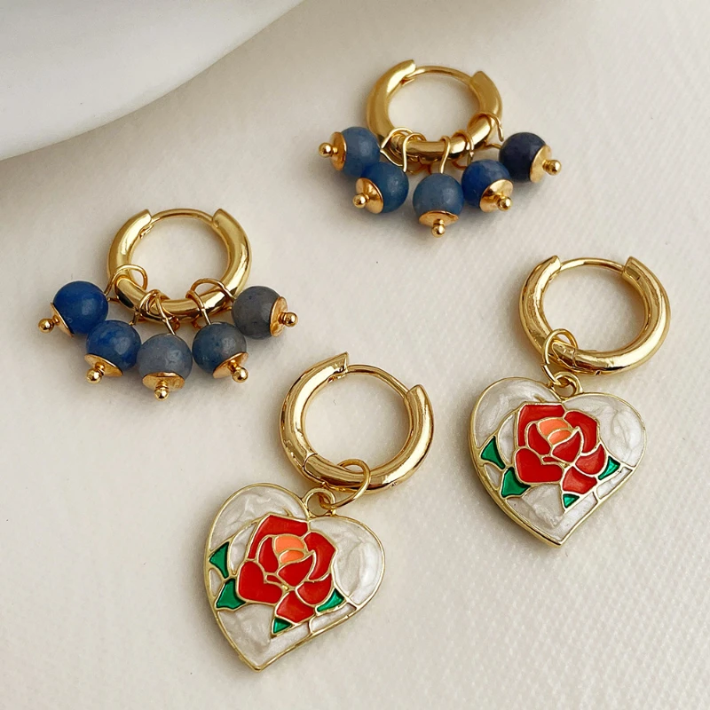 

Delicate Jewelry Crystal Enamel Earrings Pretty Design Vintage Temperament Heart Drop Earrings For Celebration Gifts