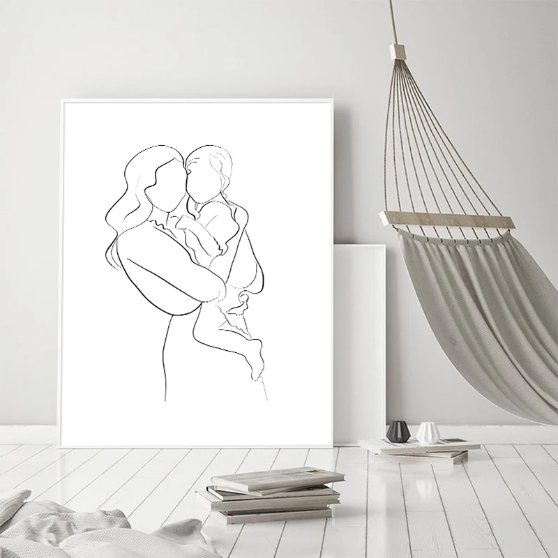 ванию abstrakcyjną czarno-białą linię miłość rodzina obraz ścienny na płótnie skandynawskie plakaty i druki do wystroju salonu