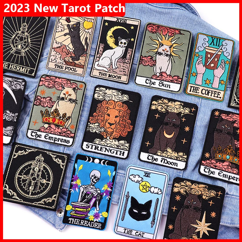 

2023 New Tarot Embroidery Patch Iron On Patches For Clothing thermoadhesive Patches On Clothes Cat/Punk/Skull Patch Jacket DIY