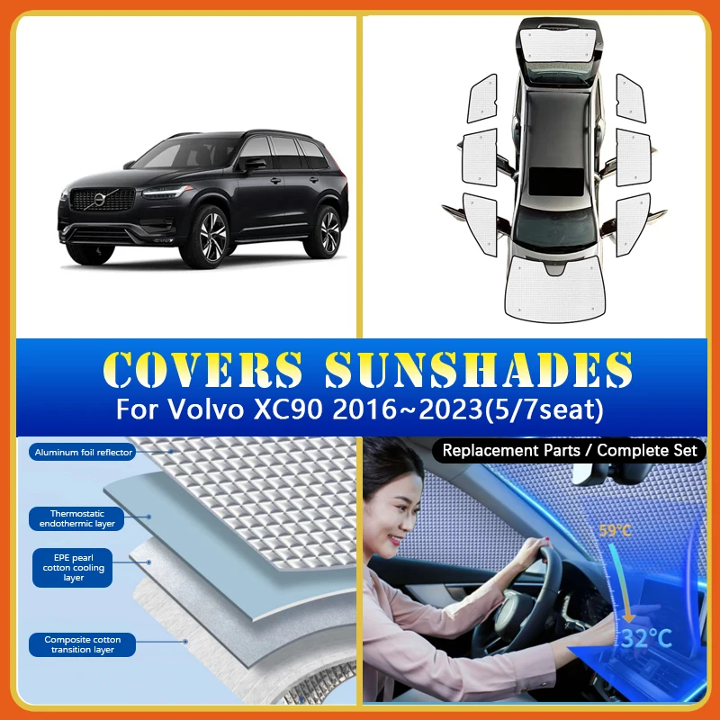 

Car Coverage Sunshade For Volvo XC90 2016~2023 5seat 7seat Sunproof Sunscreen Window Cover Front Rear Sun Shades Car Accessories