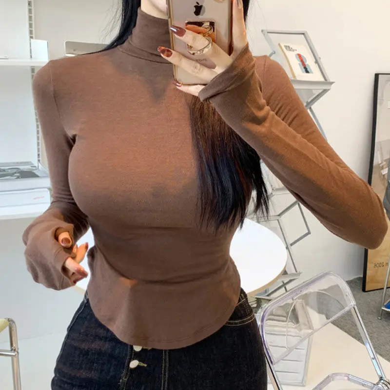 

Sexy Women's T Shirt Slim Pulovers Goth Clothing Fitted Wholesale Top Causal Turtleneck Sale Shirts Woman Tall Tees Old Clothes