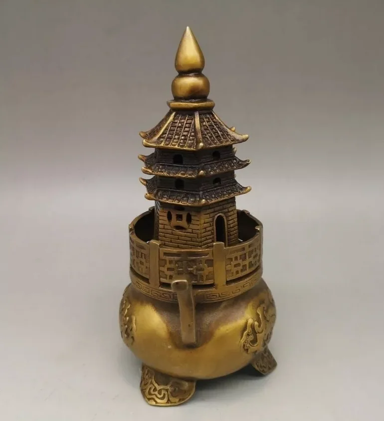 Антикварная древняя бронзовая статуя башни дракона Индия курильники цензуры