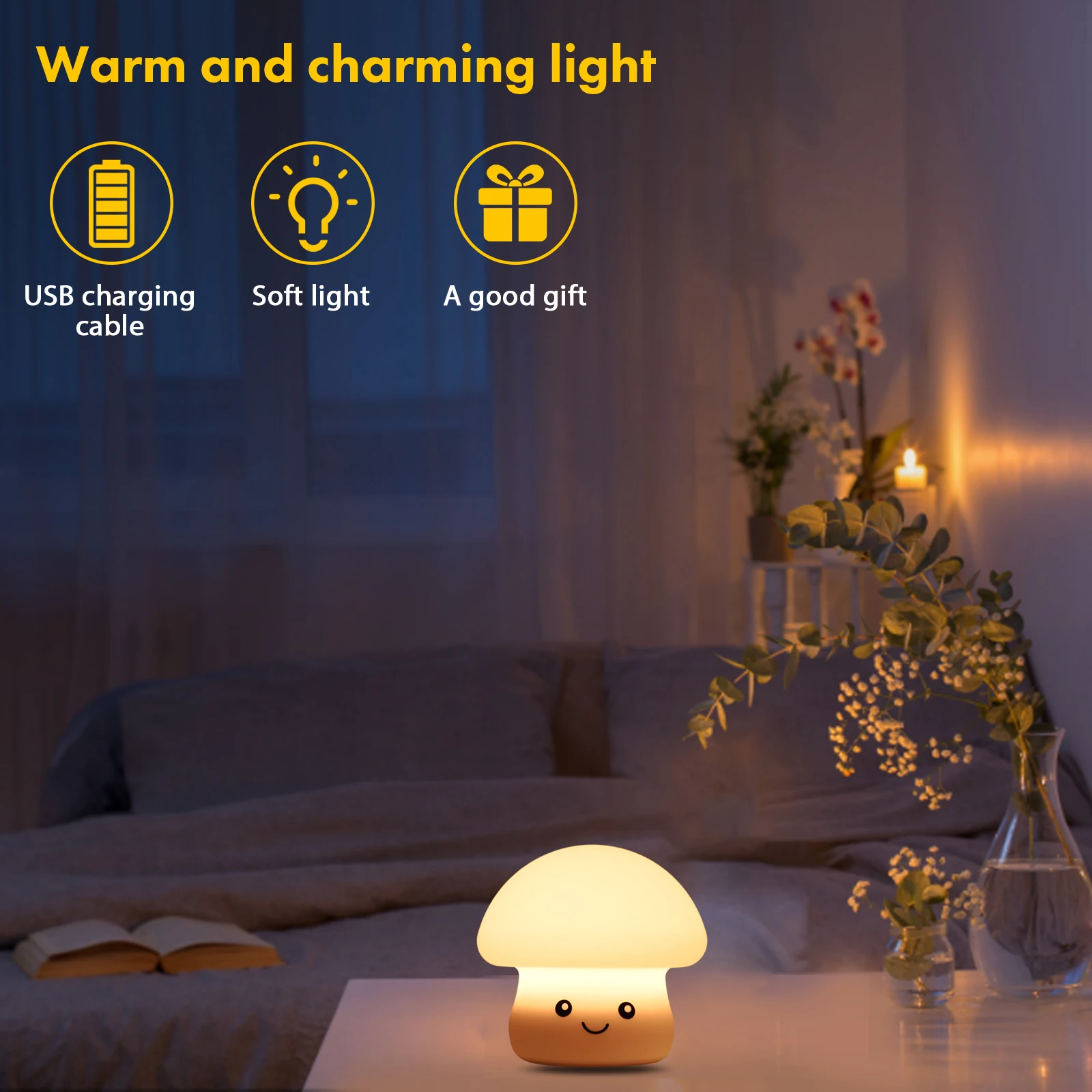 

Mushroom LED Night Light Silicone USB Touch Bedroom Sleep Lights 1200mAh 7 Color Changing Ornaments for Living Room Study