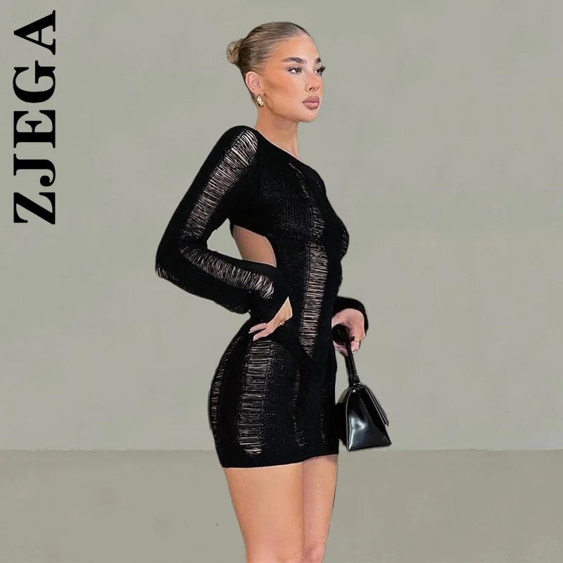 

Zjega Dress Women Fashion Soft Backless Black Long Sleeve Mini Beach Bodycon Dresses Basic Slim Female Vestidos Clothing