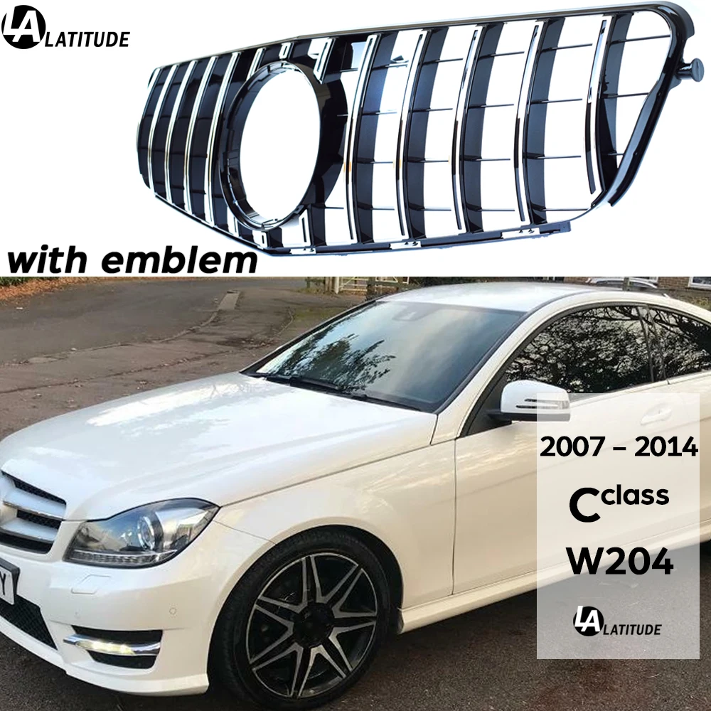 W204 Grill, Black Silver Panamericana GT Front Grille for Mercedes C Class 2007 - 2014 C180 C200 C250 C300 C350 Not for C63 AMG