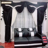 2022 new curtains for living room bedroom curtains european style black and white velvet curtain embroidery tulle window curtain