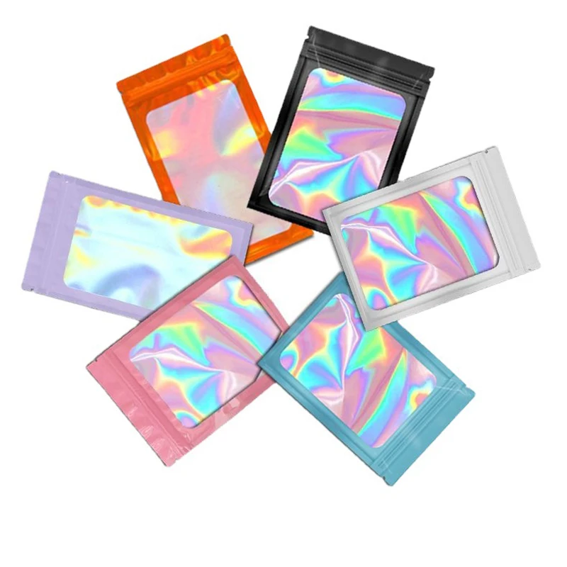 

50pcs Laser Dazzling Self Sealing Bags Colorful Plastic Thickened Zip Lock Pouches Gift Jewelry Retail Resealable Packaging Bags